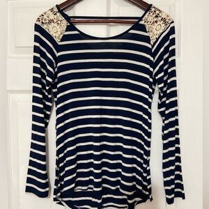 Navy & white soft striped sweater